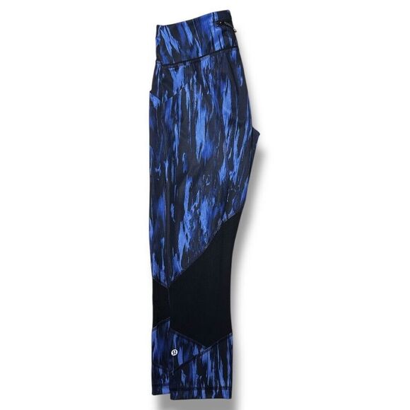 Lululemon 4 Blue Black High Rise Capri Leggings Luxtreme Pace Rival Running Yoga - Picture 2 of 13